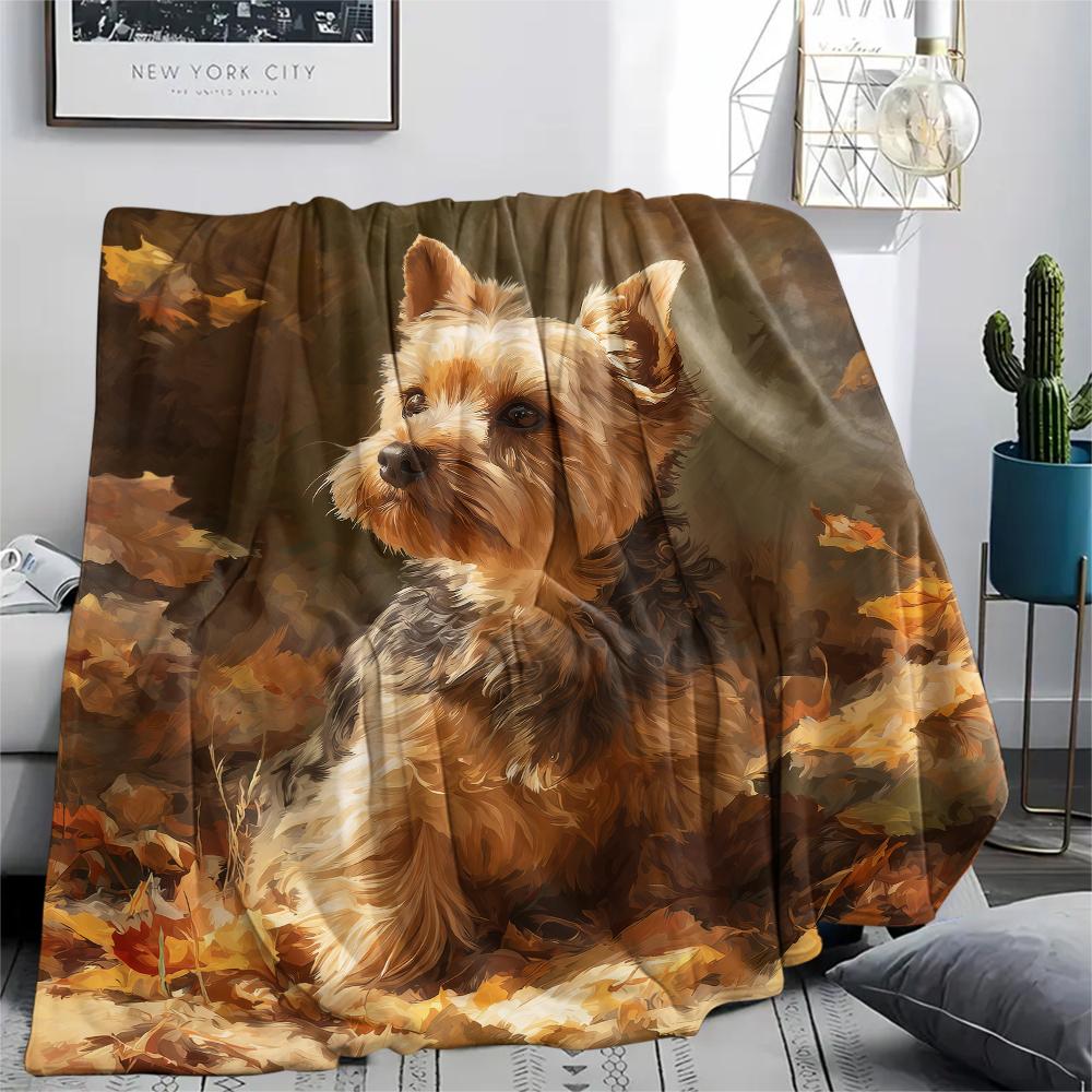 Koc flanelowy ze wzorem Yorkshire Terrier, Wysoka jakość, Komfortowy na wszystkie pory roku, Wystrój domu, Ciepło i komfort, Idealny na prezenty.