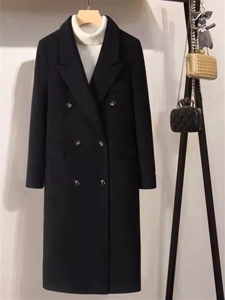 

Women s Black Double-Sided Cashmere Coat - Autumn/Winter 2324 Woolen Regular Shoulder Outerwear M 105-115 lbs