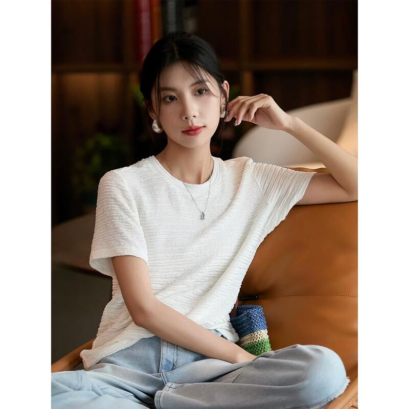 La Chapelle Old Money Style Pleated Short Sleeve T-Shirt M