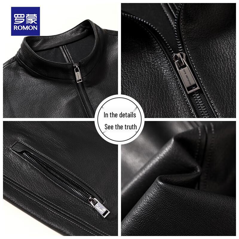 Romon Men's Goatskin Stand Collar Leather Jacket