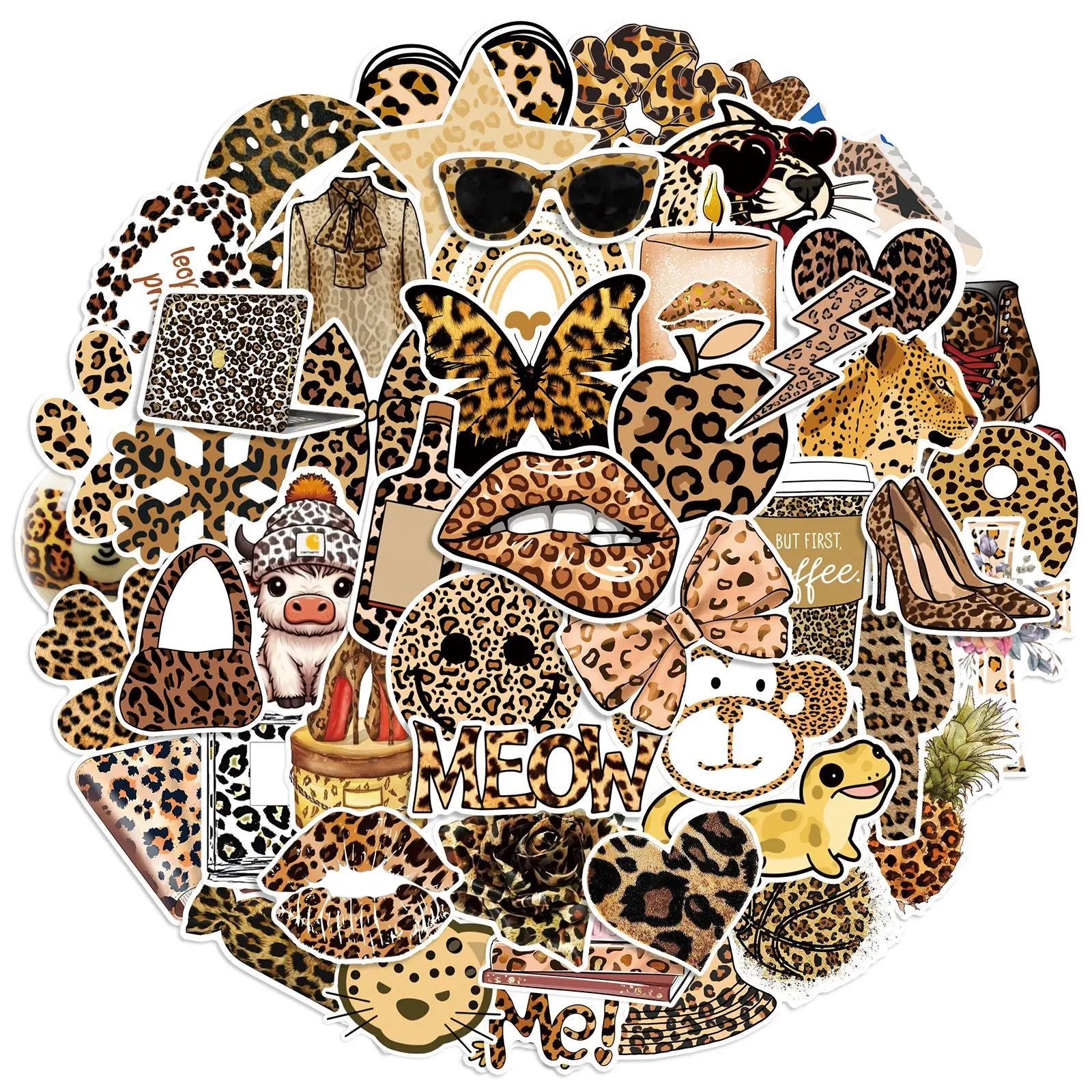 

50pcs Retro Cartoon Leopard Print Aesthetic Graffiti Stickers DIY Toy Scrapbook Water Bottle Luggage Guitar Skateboard Stickers other