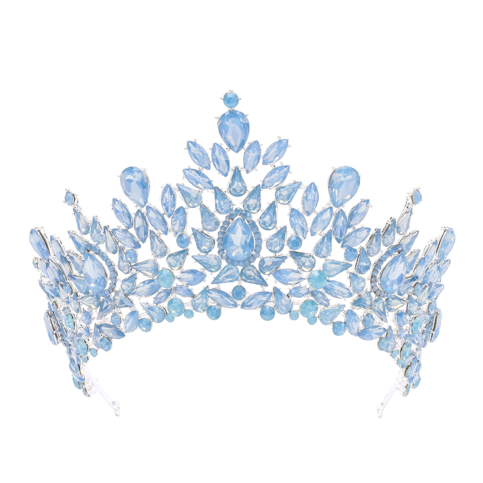 

Baroque European and American Beauty Pageant Bride Crown Headwear Alloy Crystal Wedding Hairband Hair Accessories Crown Size fits all светло-синий