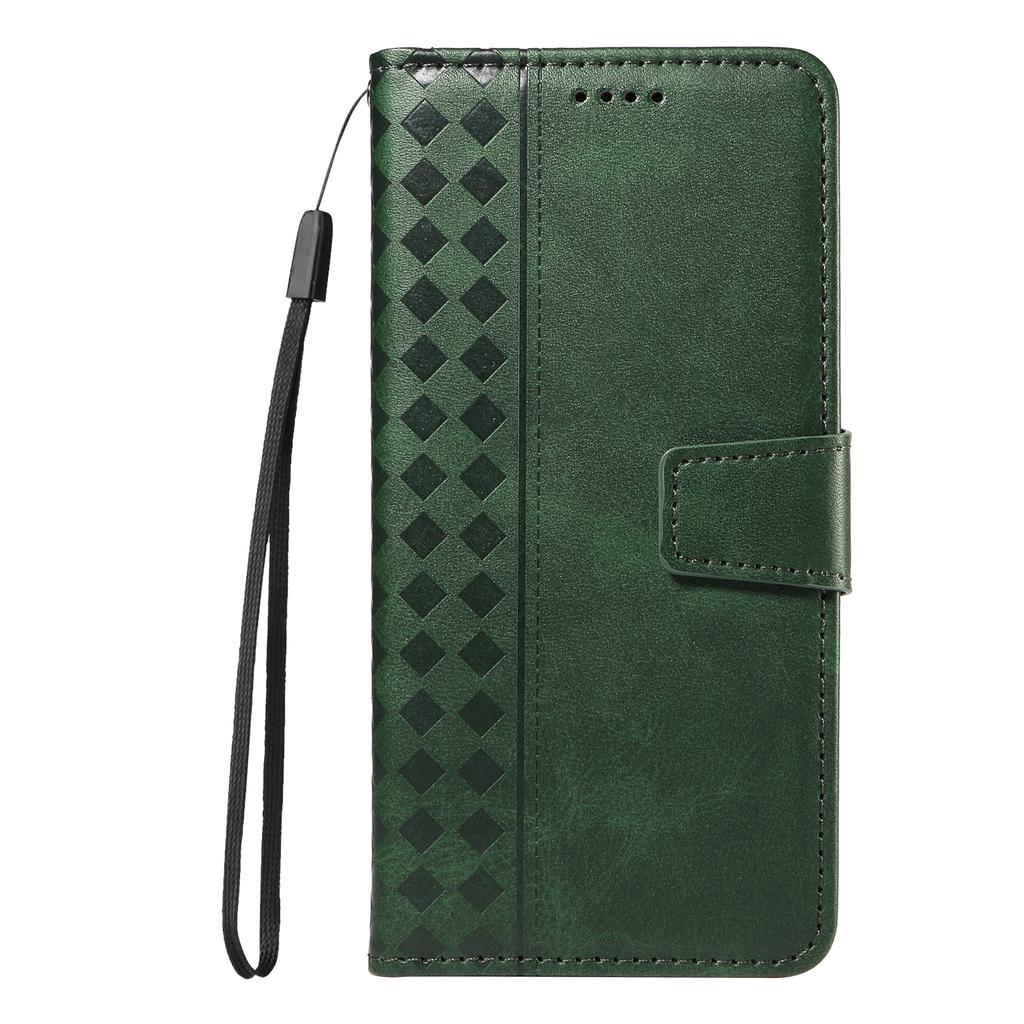 For Xiaomi Poco M7 Pro 5G/Xiaomi Redmi Note 14 5G Leather Case Wallet Stand Grids Imprinted Phone Cover with Strap