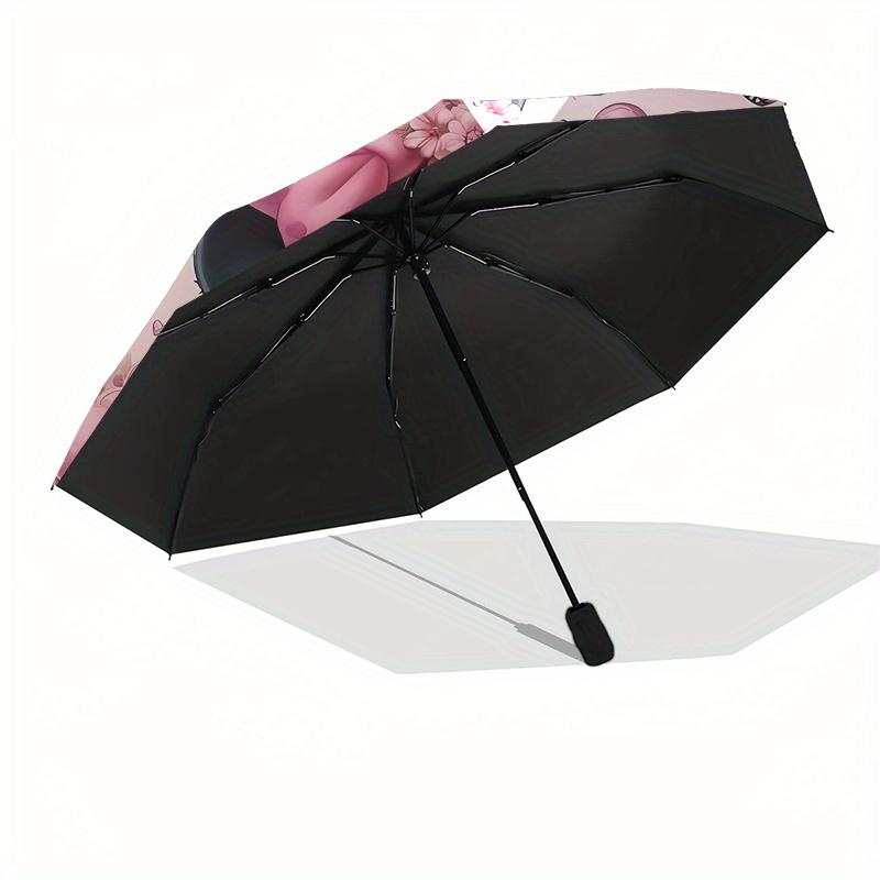 Minnie Mouse, Pink Floral Automatic Opening and Closing Umbrella, Compact Travel Umbrella, Lightweight and Portable, Suitable for Beach Comm