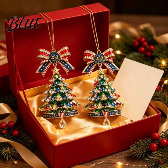 Gold Edge Christmas Tree Charms 250th Anniversary Ornament 2D Acrylic Decor Ornaments 1776-2026 Patriotic Commemorative Hanging Decoration Keepsake