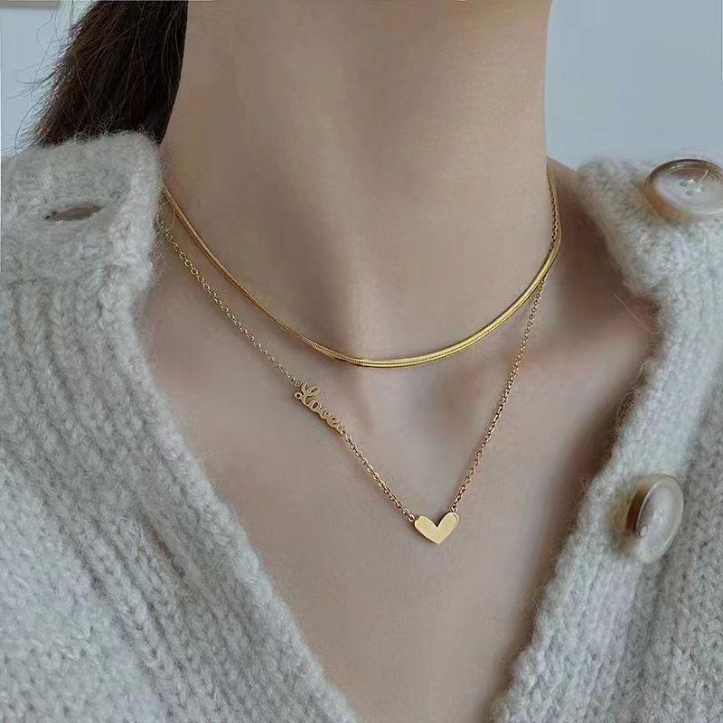 Titanium Steel Design Sense Of Love Love Double-Layer Necklace Female Brand Simple Versatile Collarbone Chain