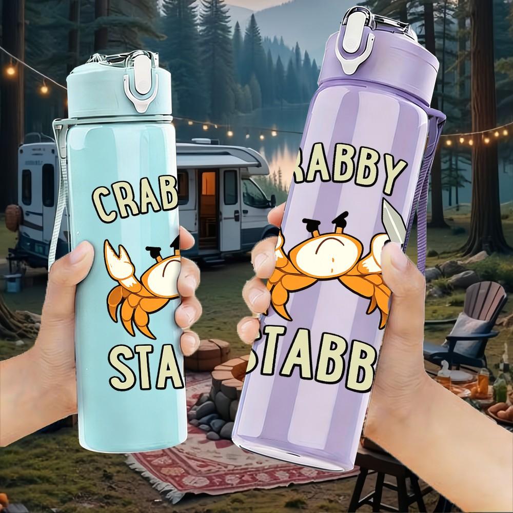 1PC Chubby And Sassy Crab Cartoon Print 750ml Color Plastic Sports Water Bottle Leakproof Flip Straw Lid Suitable for Sports Office Home Use