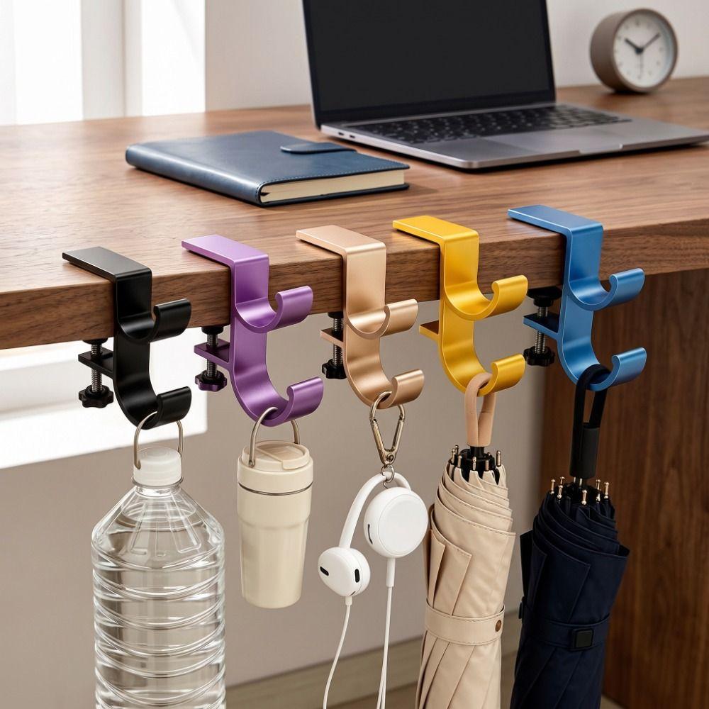 Punch-free Table Side Backpack Rack Double Hook Hanging Handbag Holder Headphone Organizer  Office
