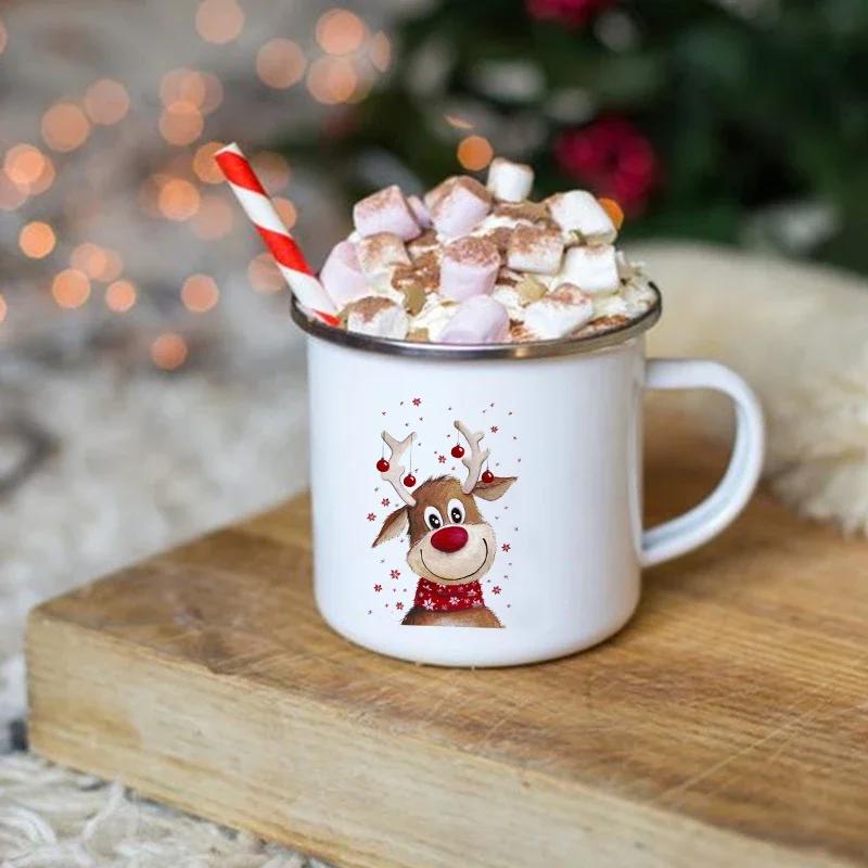 Vintage Christmas Wine Enamel Mug Love Heart Printed Creative Coffee Cocoa Cups Drinks Milk Juice Cup Cake Mugs Handle Drinkware