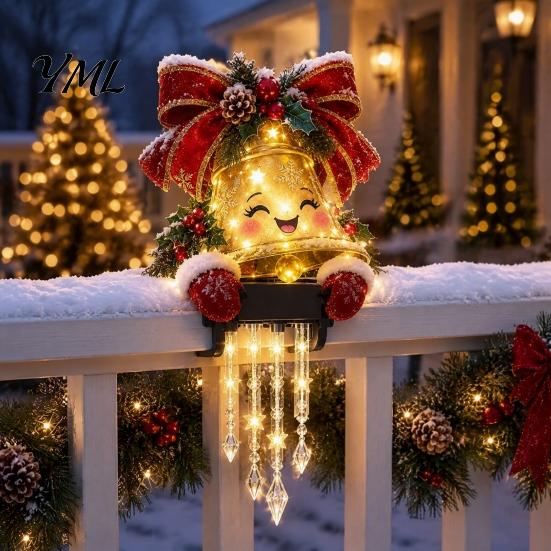 Lighted Icicle Christmas Decor Winter Glow Snowman Light Decor, Outdoor Decorations, Hanging Holiday Railing Clamping LED Lights for Porch,