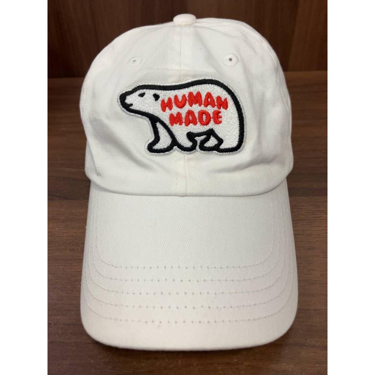 Used HUMAN MADE 6 PANEL BEAR CAP Cap White Adjuster Embroidery