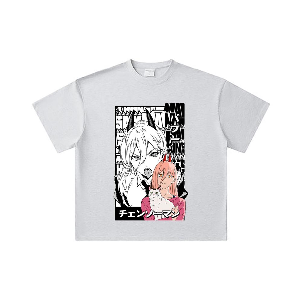 260 GSM Double Yarn 32 Count 100% Cotton Chainsaw Man V57 Power Print Unisex Heavy Cotton T Shirt
