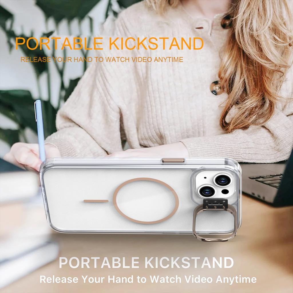 Luxury Transparent MagSafe Phone Case for iPhone 15 16 Pro Max 15 13 14 12 11 Wireless Charging Lens metal bracket Bumper Cover