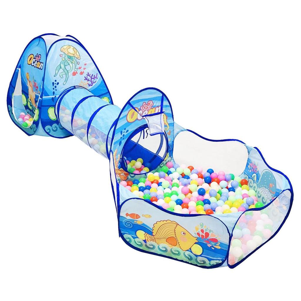 Ocean Adventure Kids Tent Set - Indoor Playhouse & Crawling Tunnel with Foldable Basketball and Ball Pit
