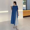 DIMANAF Women 2025 Plus Size Summer Dress Shirt Dress Basic O-Neck Short Sleeve Loose Long Dresses Maxi