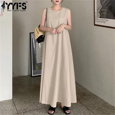 Abiti casual senza maniche con scollo a V e vita ampia, tinta unita, stampati, estivi e primaverili da donna