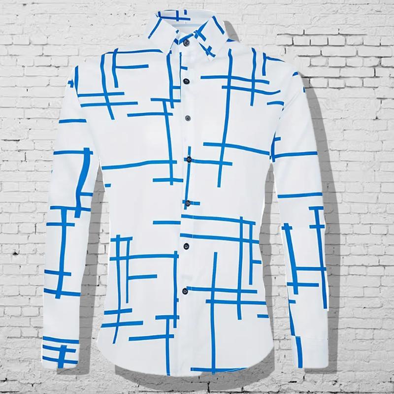 

Чоловічі сорочки з довгими рукавами з креативними лініями, повсякденні кардигани, нові модні сорочки на ґудзиках 8XL синій