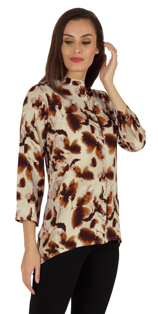 Bimba Button Down Tunic Casual Printed 3 4th Sleeves Loose Fit Rayon Tunic Long Shirt Top For