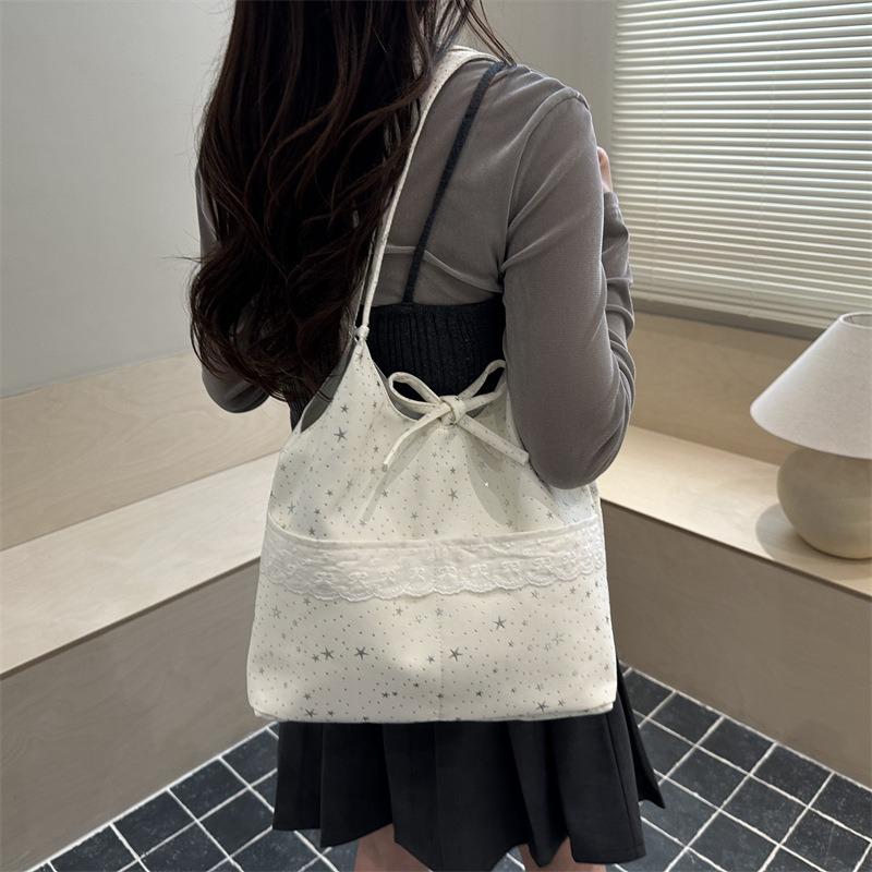 New Bow Lace Large Capacity Tote Bag Fairy Fresh Star Student Underarm Shoulder Bag