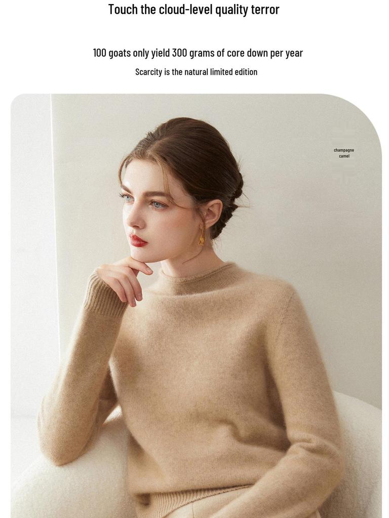 Women's Pure Cashmere Loose Fit Turtleneck Sweater with Rolled Hem