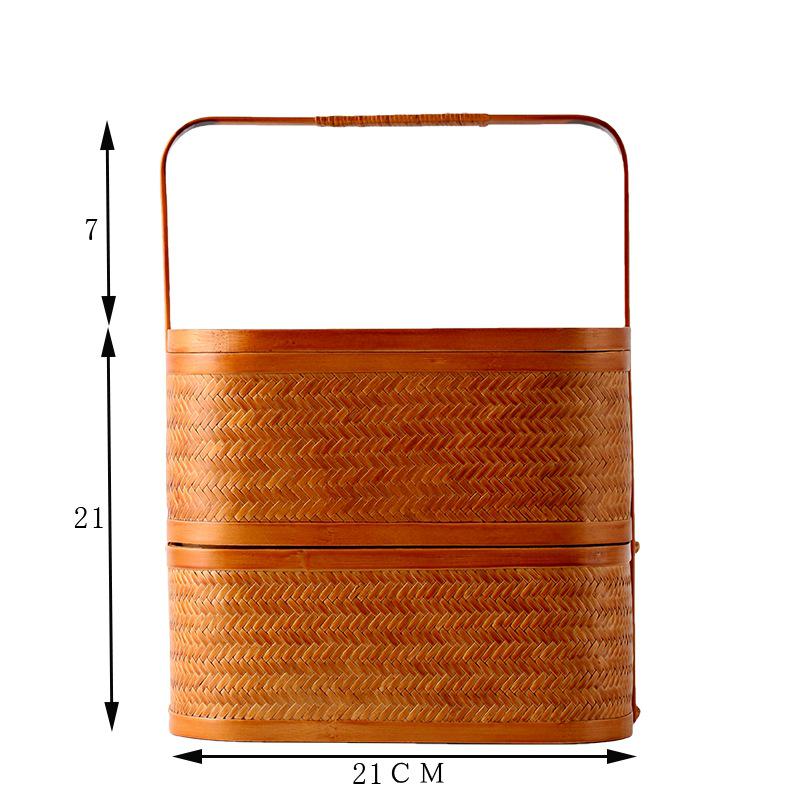 Retro Bamboo Woven Basket for Tea Set Storage | Bamboo Handle Food Container | Chinese Gongfu Tea Storage Box