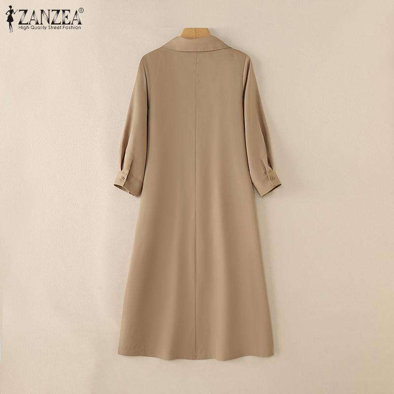 ZANZEA Lässiges Hemdkleid mit Umlegekragen und 3/4-Ärmeln für Damen