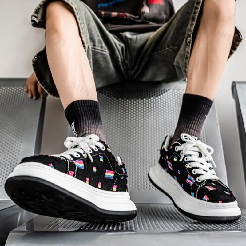Fashion 2025 Spring New Men's Thick Sole Height Increasing Versatile Fashion Trend Casual Shoes Non Slip Low Cut Comfortable Comfortable