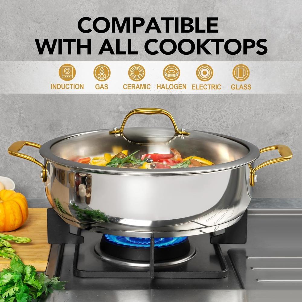 MICHELANGELO 6QT Stainless Steel Pan with Lid - Large Saute Pan with Lid Deep Frying Pan Dishwasher Oven-Safe Cooking Family