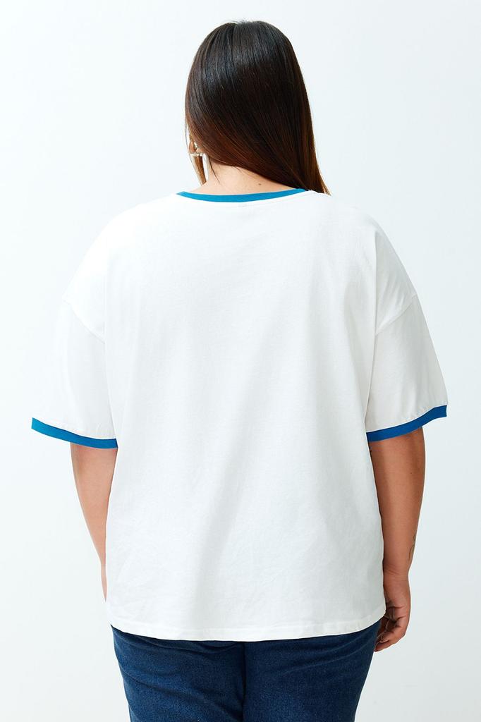 Women's Style Plus Size Ecru Unisex Oversize Comfortable 100% Cotton Couple Knitted T-Shirt