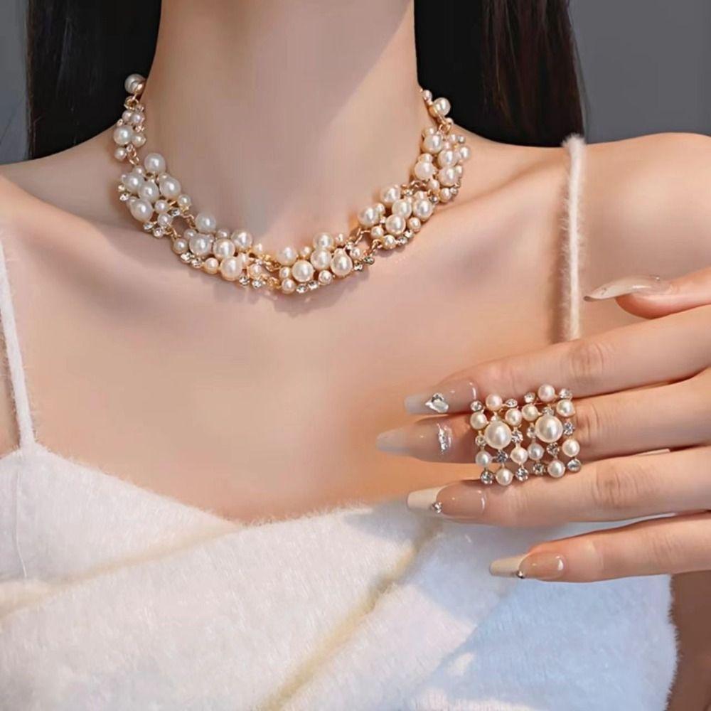 Two-Piece Light Luxury Choker Pearl Jewelry Sets Accessory Necklace Set  Banquet