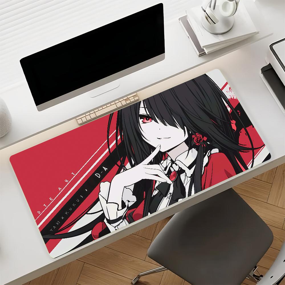 Gaming Mouse Pad Large Desk Mat Antislip Base Stitched Edges Red Black Anime Girl Print Keyboard Pad for Gamer Home Office