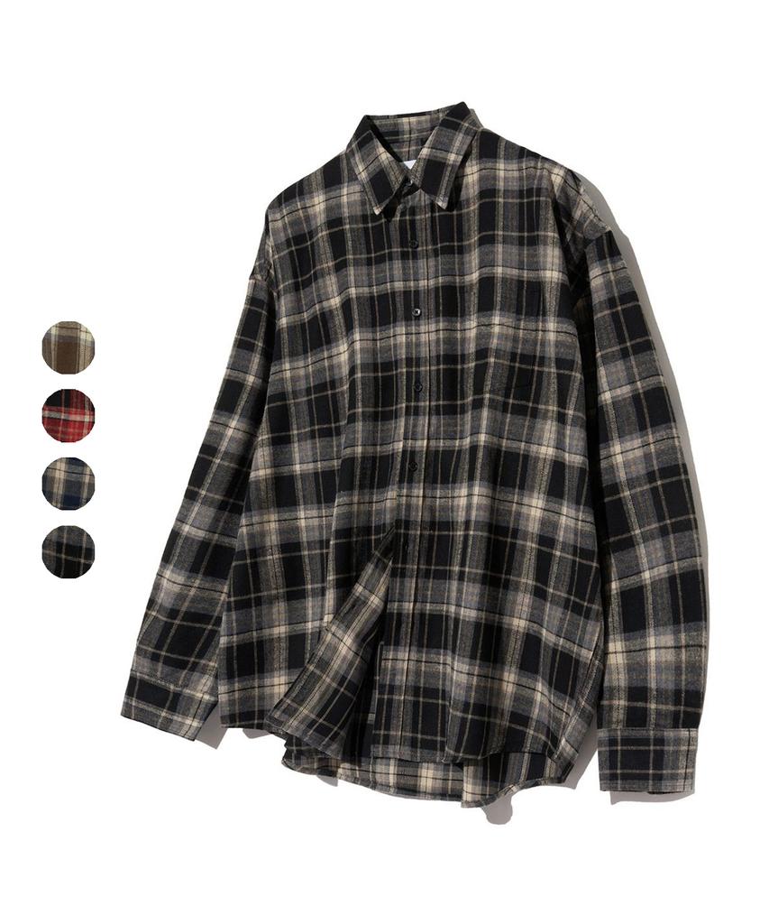 STANDARDERROR 87-Stan081 One-Pocket Vintage Oversized Long Sleeve Check Shirt