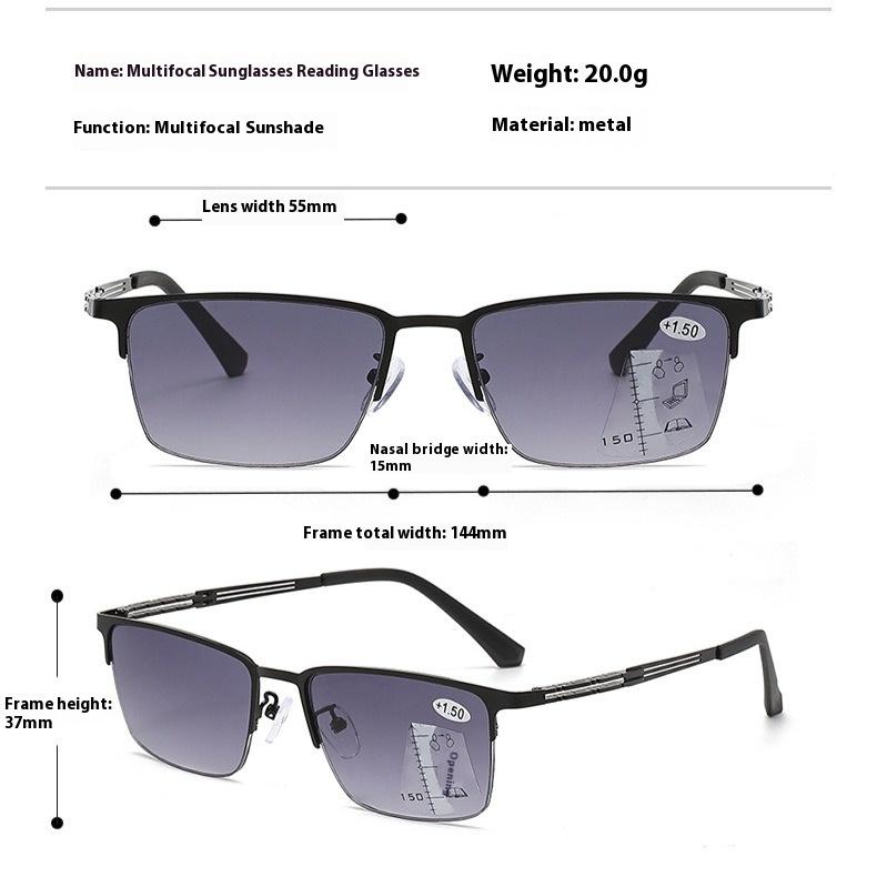 Men's Automatic Zoom Progressive Multifocal Reading Glasses Dual-use for Both Near and Far Can Make Sunglasses+Reading Glasses