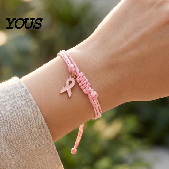 Heart Butterfly Alloy Pendants Breast Cancer Awareness Bracelet for Women, Adjustable Woven String with Simple Style Braided Jewelry Ribbon