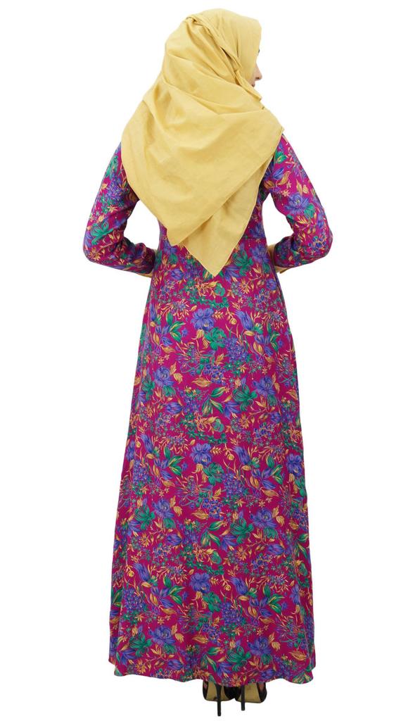 Bimba Womens Muslim Printed Jilbab Dress Designer Abaya With Pockets & Hijab