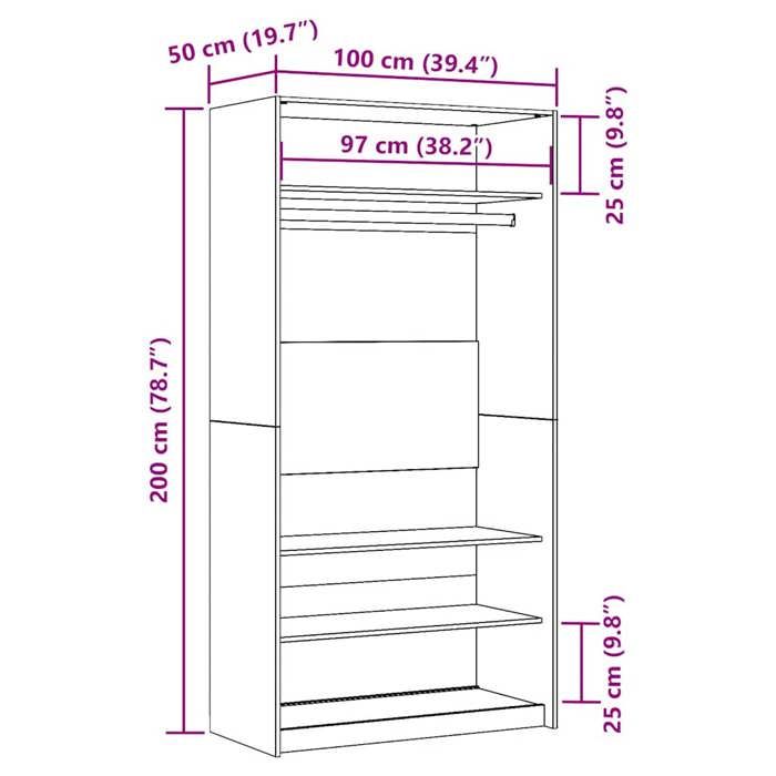 VidaXL Wardrobe Old Wood 100x50x200 Cm Engineered Wood 3318624