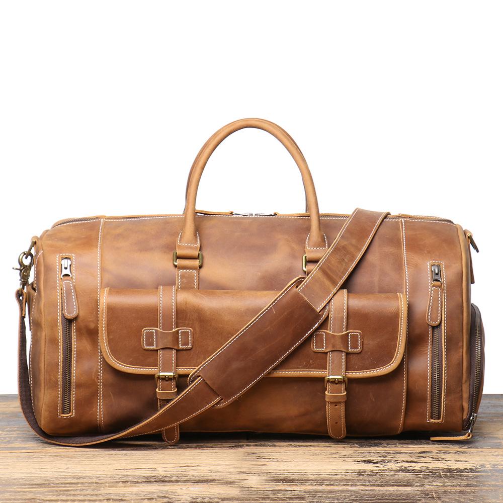 

European-American Crazy Horse Leather Travel Bag with Independent Shoe Compartment - Large Capacity Single Shoulder Crossbody Handbag