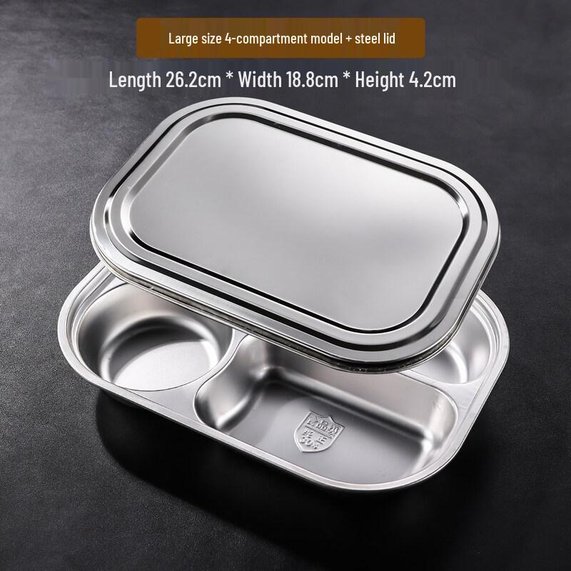 

304 Stainless Steel 4-Compartment Lunch Tray with Lid