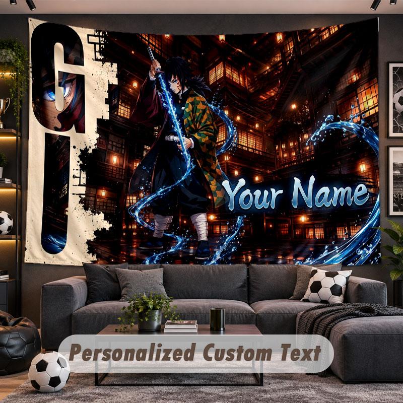 Wandbehang Wandteppich Benutzerdefinierter NameDämonentöter Muster Personalisiert Bedruckter Stoff Wanddekoration