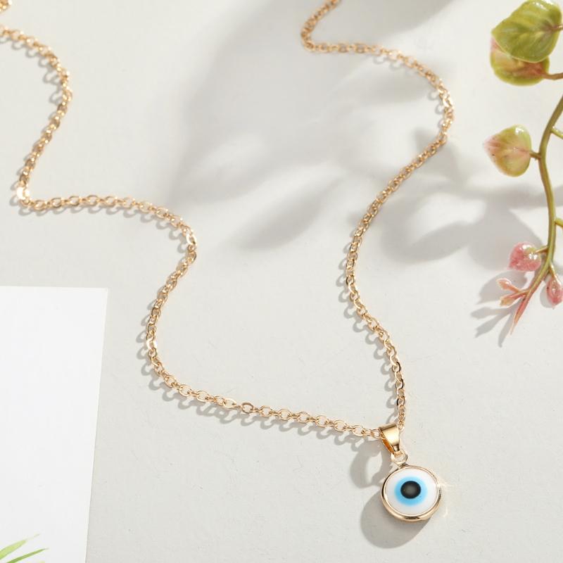 Trendy Demon Eye Necklace European and American Golden Chain Turkey Blue Eye Round Drop Shape Necklace for Women