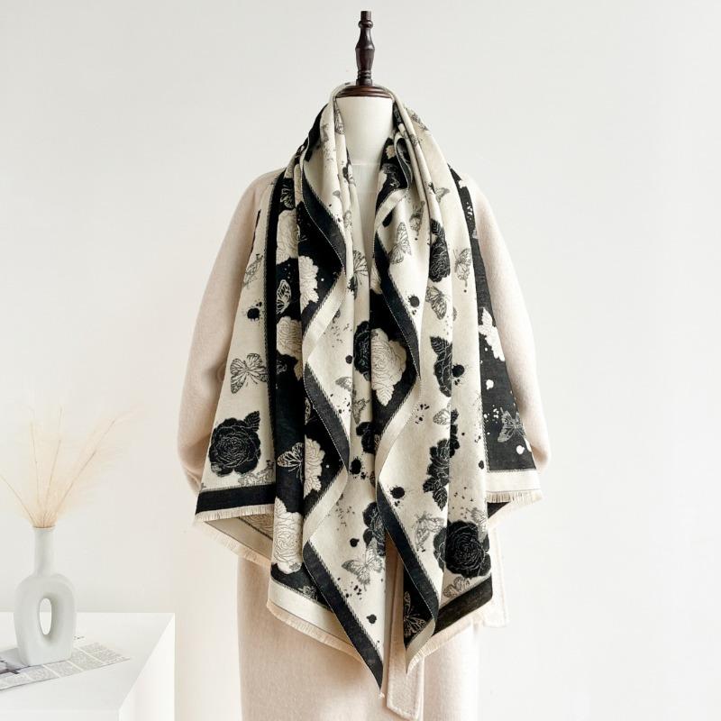 New elegant flower scarf commuting temperament fashionable high-end versatile imitation cashmere going out shawl women