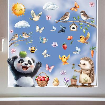 Statisch Haftende Fensteraufkleber Cartoon Panda Schmetterling für Haus Schlafzimmer Fenster Wand Dekor PVC Glasaufkleber