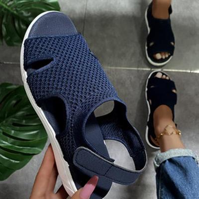 Summer Women's  Fashion Woven Sandals Women's Fish Mouth Flat-Bottom All-match Hollow Breathable Elastic Flying Woven Comfortable Sport Sandals