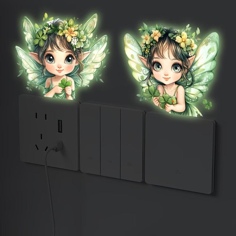 Glow-In-The-Dark Switch Stickers Purple Star Green Fairy Design Self-Adhesive Removable Pvc Wall Sticker Home Decor Luminous Art