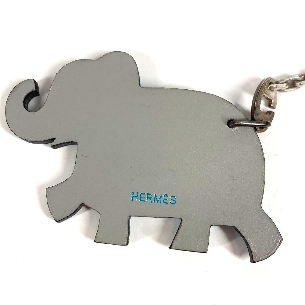 HERMES Animal Chain Bag Charm Key Holder Leather gray/blue