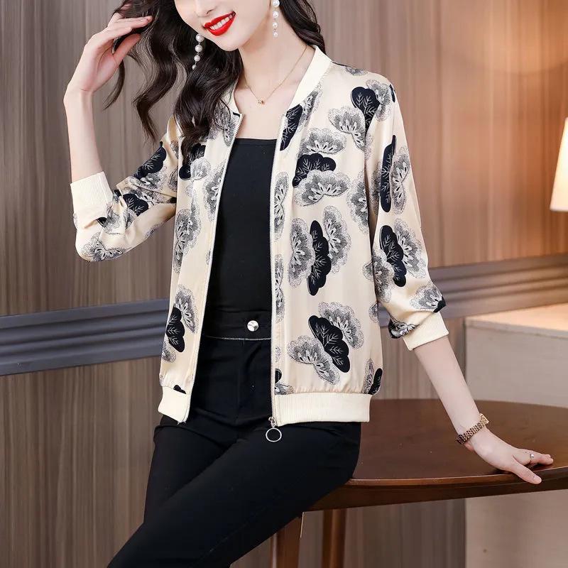 Women s Slim Fit Floral Chiffon Sun Protection Summer Jacket - Long Sleeve Plus Size L