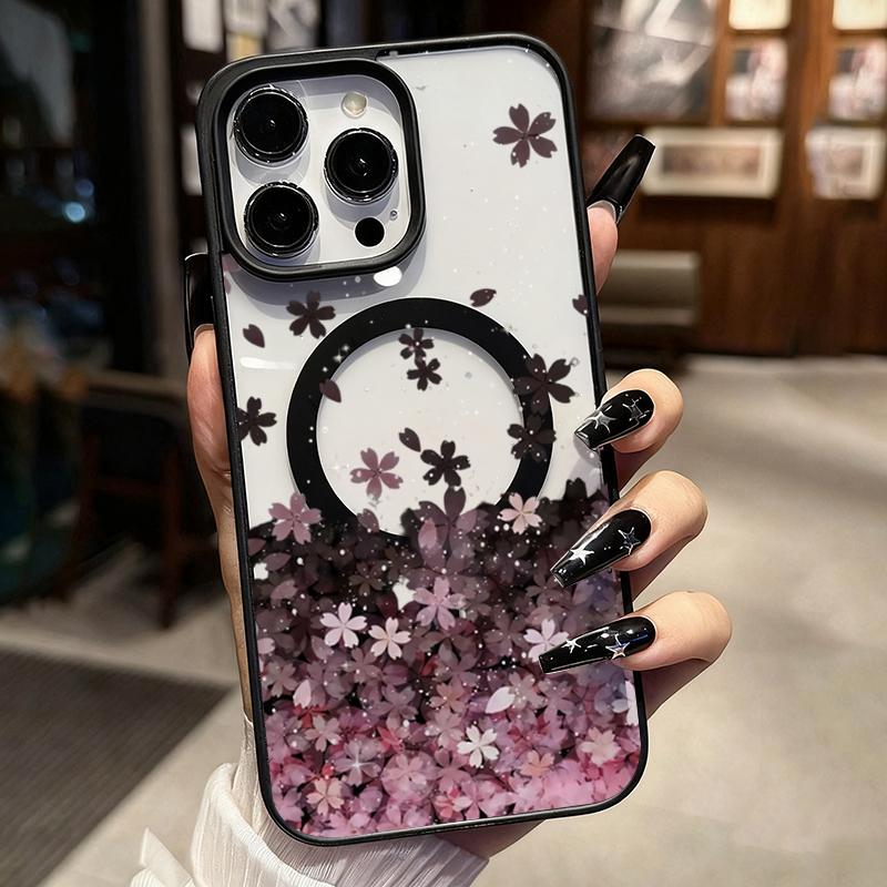 Cherry Blossom Flower Phone Case for iPhone 17 16 15 14 Pro Max 11 12 13 16E 17 Air For Magsafe Magnetic Wireless Charge Cover