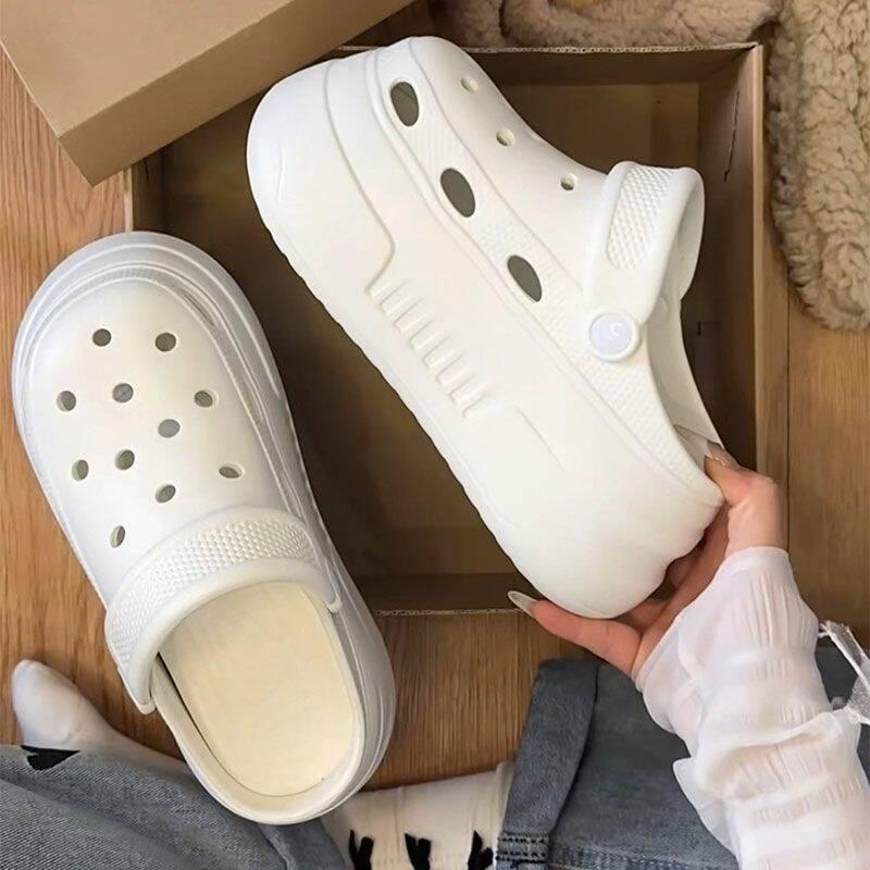 Small strap hole shoes women wear spring and summer new beach thick-soled heightening bag head semi-cool slippers