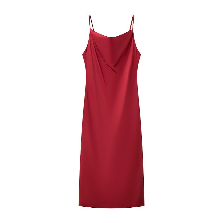 2025 Spring Women's Satin Casual Loose Mid-Length Camisole Dress