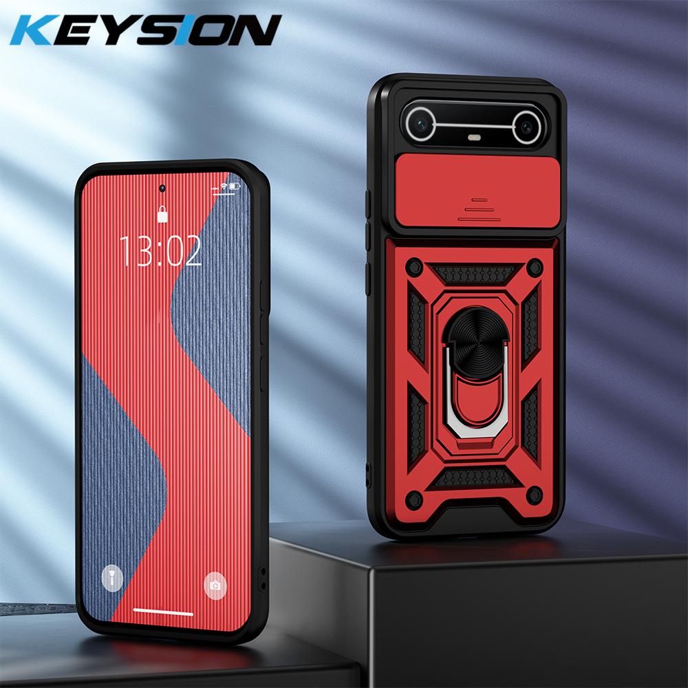 

KEYSION Shockproof Armor Case for TECNO Pova Slim 5G Slide Camera Lens Protection Ring Stand Phone Back Cover for Spark Slim 4G for Spark Slim червоний